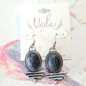 Black Silvertone Rustic Western Style Earrings
